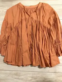 LOWRYS FARM ボリュームボイルブラウス　オレンジ　綿　ブラウス
