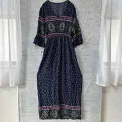 アナップ　ペイズリー柄 ロングワンピース ウエストゴム　Aライン