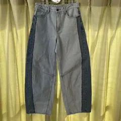 サイドパネルデザイン ワイドレッグデニムパンツ