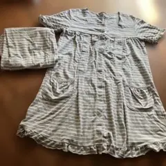 マタニティ パジャマ セット MーLサイズ グレー ストライプ