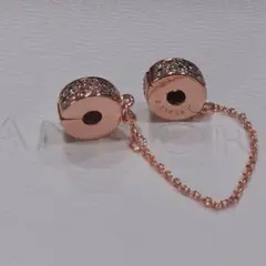 PANDORAローズゴールド クリスタルチャーム ブレスレット安全ロック