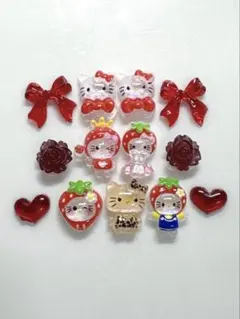 ネイルパーツ　キティ　赤　7個　おまけパーツ付き♡