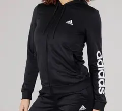 未使用☆adidas ジップアップパーカー ブラック　アディダス　袖ロゴのサムネイル