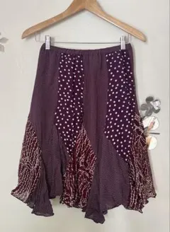 紫白 ドット柄 フレアスカート ひざ丈
