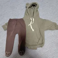 クマ耳付きロンパースとパンツセット ベビー 80 90 コーデ