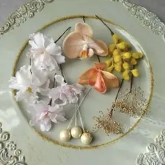 ＊お得なset＊桜と胡蝶蘭のヘアパーツset 結婚式　前撮り　和装　髪飾り