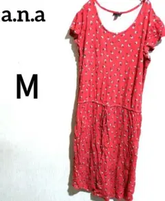 美品✨a.n.a 半袖ひざ丈ワンピース 【M 】赤