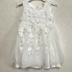 ホワイト レース装飾 チュールドレス　リボン付き　結婚式　入学式　ドレス　100