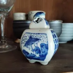道八高橋道八龍船形染付波千鳥文香炉1個骨董