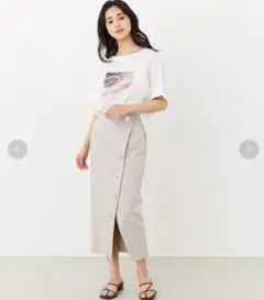 【リエンダ rienda】マルチボタンタイトスカート S ベージュ 金ボタン