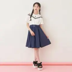 美品☆ メゾピアノ 肩スリットドッキングワンピース　S 140
