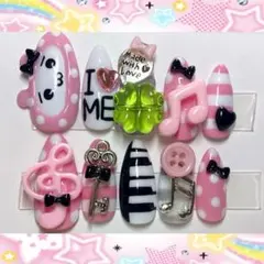 【現品】平成女児ネイル ピンク クローバー ピアノ ウィッシュコア y2k