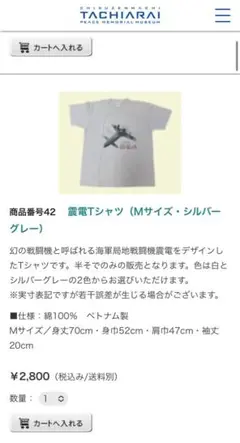 震電 Tシャツ 大刀洗 平和記念館 限定 Mサイズ シルバーグレー