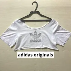 adidas オリジナルス ラインストーン Tシャツ 白 M リメイク　ヘソ出し