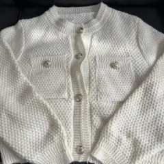 GRL ホワイト ニットカーディガン M ポケット付き