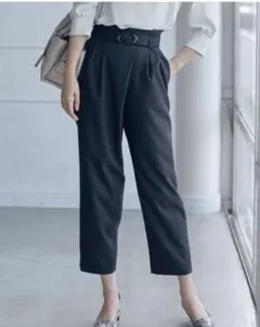 美品　リネコ ワイド テーパード アシメ パンツ　ネイビー