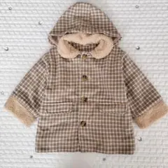 バースデイ テータテート アウター ボア チェック 襟 フード ママコラボ