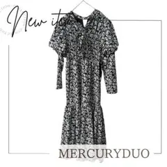 MERCURYDUO 花柄ロングワンピース S 黒白