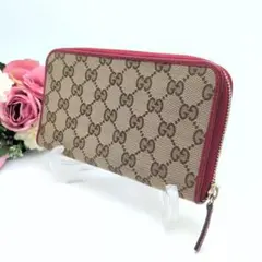 【極美品】GUCCI ラウンドファスナーGGキャンバス 　赤