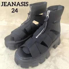 未使用級 JEANASIS フロントジップ厚底グラディエーターサンダル 黒 Lのサムネイル