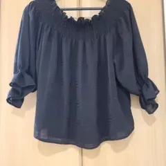 ブラック　シャーリングネック ブラウス　レディースLサイズ♪︎