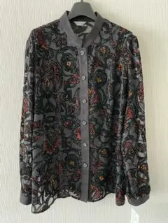 【タグ付き】class vogue シアー　ボタニカル柄　ノーカラーブラウス　L