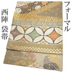 袋帯 京都 西陣 金箔糸 金銀糸 水色 グレー 光琳百花紋 中古 kp1265 袋帯 京都 西陣 金箔糸 金銀糸 水色 グレー 光琳百花紋 中古 kp1265
