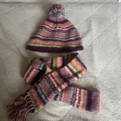 おしゃれ　GAP ギャップ　カラフルニット帽とマフラーセット　子供用　手編み風