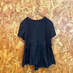 PLST プラステ 半袖カットソー チュニック 綿100% ネイビー レディース