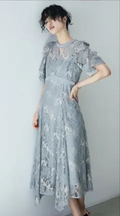 nianaライトブルー レース フリル パーティードレス