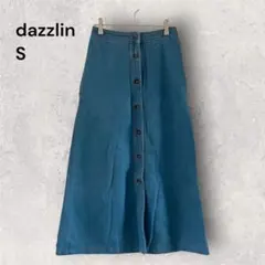 dazzlin ダズリン デニム スカート 前ボタン ロング フレア S ブルー