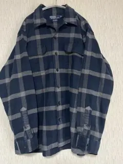 ralph polo 長袖 オープンカラー SKI CAMP チェック m