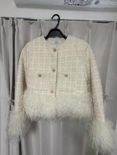 ツイードコート ファー切替 アイボリー 韓国 ガーリー 上品