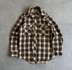 USA製 70s 古着 ラングラー ウエスタン チェック ネルシャツ