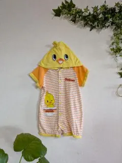 チキンラーメン ひよこフード付きロンパース 80【B-30】