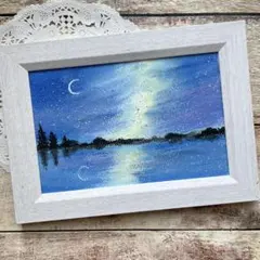 【原画：10×15cm】 暮れゆく湖畔　オイルパステル画　キャンバス画 原画：10×15cm】 暮れゆく湖畔 オイルパステル画 キャンバス画 - メルカリ