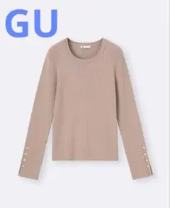 GU リブニットボタンスリーブプルオーバー PINK