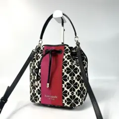 美品 ケイトスペード 2way フラワー ジャカード ストライプ バケットバッグ