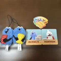 スシローコラボパペットスンスン 指人形マスコット たまご・マグロ　ステッカー3種