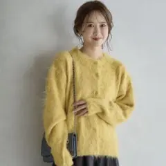 mysa closet モヘヤ　ニット　カーディガン　黄色　田中里奈　L