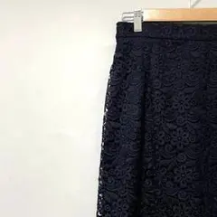 「ユニクロ/UNIQLO」タイトスカート 膝　レース 花柄 膝丈 ネイビー