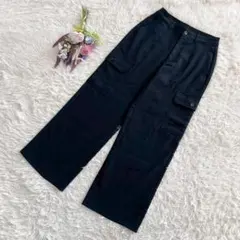 『GU』ジーユー　カーゴワイドパンツ　ミリタリー　フラップポケット　きれいめ　M