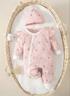 ハート模様ロンパース&帽子セット