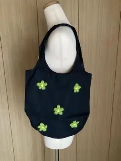 黒トートバッグ 毛糸花付き　新品　 森ガール