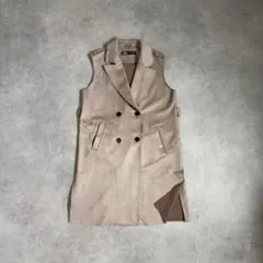 ZARA ザラ フェイクスエード ロングジレ ベージュ ダブルボタン