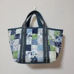 パッチワークトートバッグ 青緑