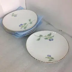 □【未使用品】平皿 楕円皿 取り皿 16×15cm 金縁 花柄 5客セット