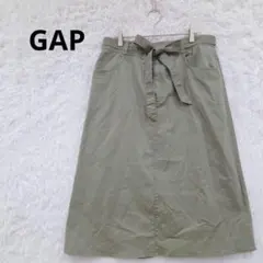 GAP リボン付きスカート　ストレッチ　ゆったり　ミディ丈　カーキ