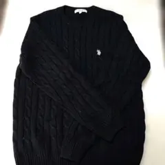 黒 ケーブルニット クルーネックセーター 　　　メンズ