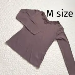 【値下げ中】グローバルワーク 長袖　リブT Vネック 襟レース　ブラウン M